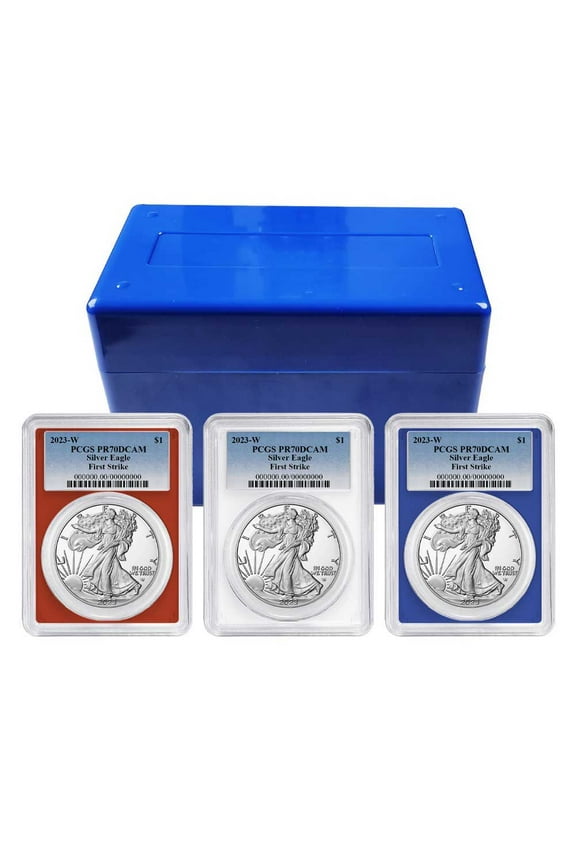 2023-W Proof $1 American Silver Eagle 3pc Set PCGS PR70DCAM FS Blue Label Red White Blue