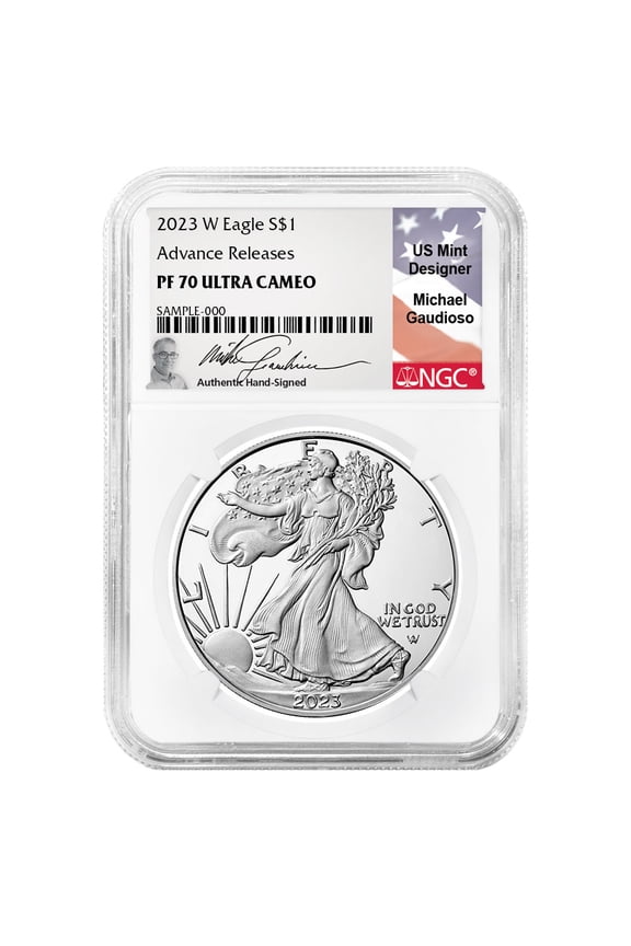 2023-W Proof $1 American Silver Eagle NGC PF70UC AR Gaudioso Flag Label