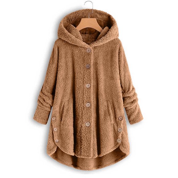 2023 Warm Winter Fleece Jacket for Women Oversized Casual Loose Button Down Plush Fleece Hooded Cardigans Jacket Wool Coats Outwear