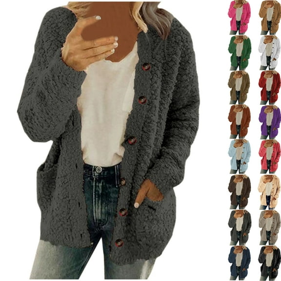 New Warm Wool Sweater Cardigan for Women Autumn and Winter Casual Plus Size Plush Sweater Pockets Outerwear Buttons Cardigan Coat