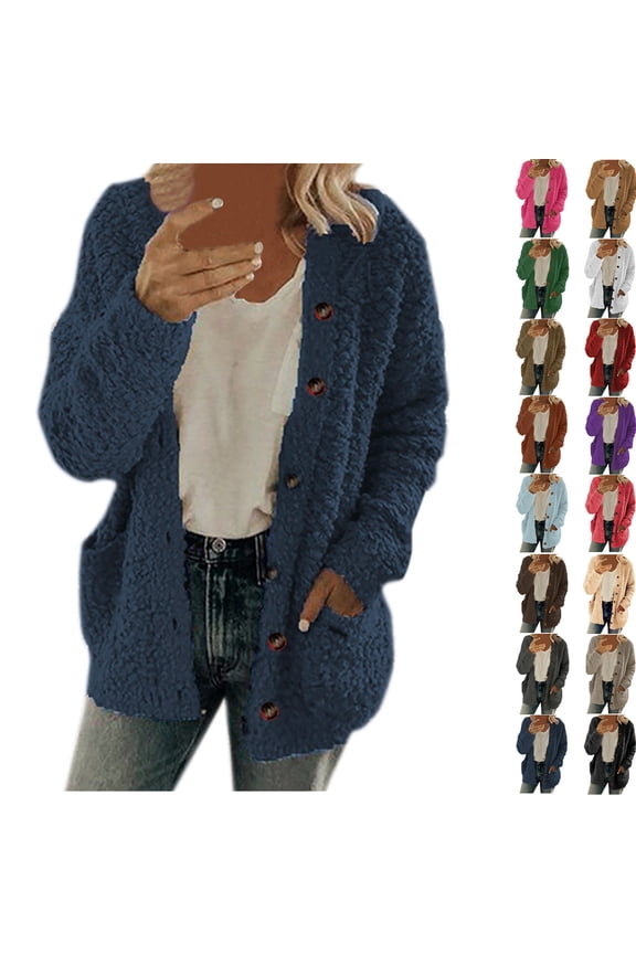 New Warm Wool Sweater Cardigan for Women Autumn and Winter Casual Plus Size Plush Sweater Pockets Outerwear Buttons Cardigan Coat