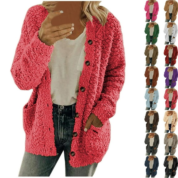 New Warm Wool Sweater Cardigan for Women Autumn and Winter Casual Plus Size Plush Sweater Pockets Outerwear Buttons Cardigan Coat