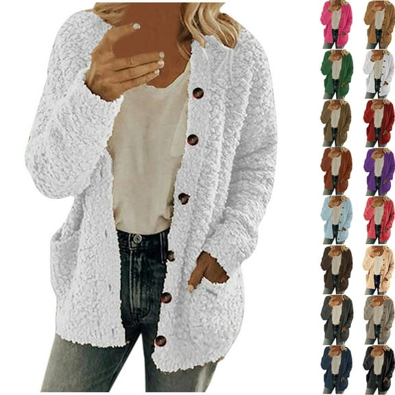 New Warm Wool Sweater Cardigan for Women Autumn and Winter Casual Plus Size Plush Sweater Pockets Outerwear Buttons Cardigan Coat