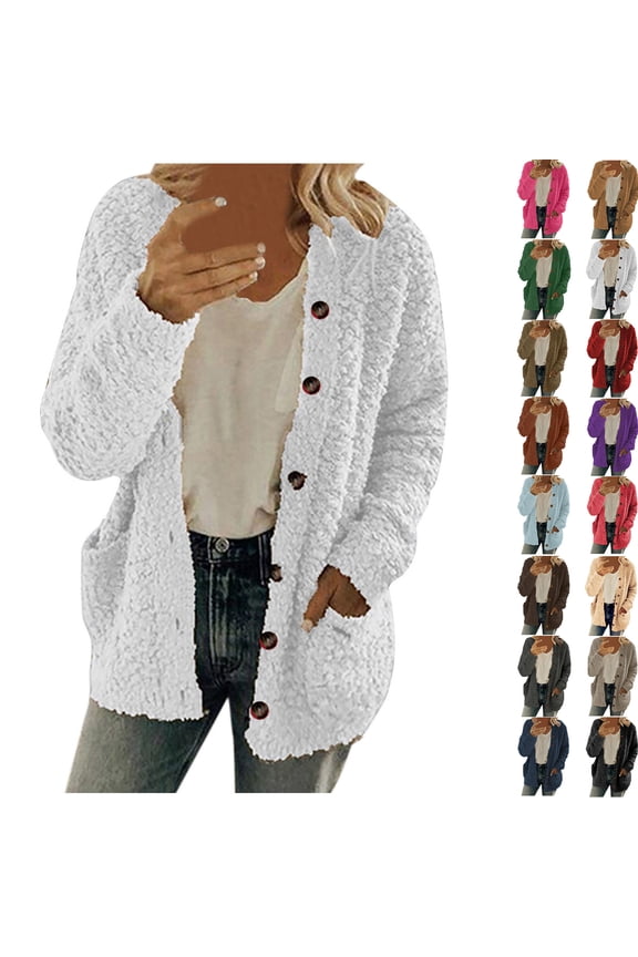 New Warm Wool Sweater Cardigan for Women Autumn and Winter Casual Plus Size Plush Sweater Pockets Outerwear Buttons Cardigan Coat