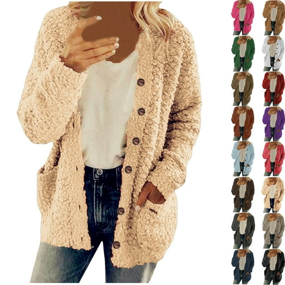 New Warm Wool Sweater Cardigan for Women Autumn and Winter Casual Plus Size Plush Sweater Pockets Outerwear Buttons Cardigan Coat