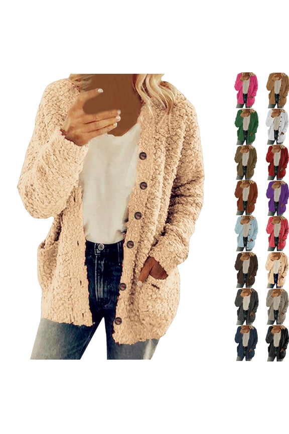 New Warm Wool Sweater Cardigan for Women Autumn and Winter Casual Plus Size Plush Sweater Pockets Outerwear Buttons Cardigan Coat