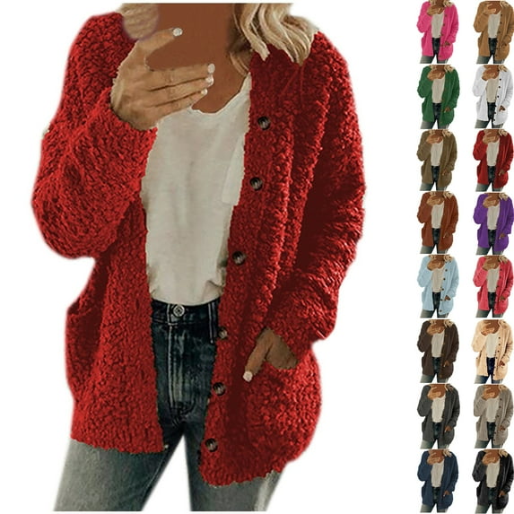 New Warm Wool Sweater Cardigan for Women Autumn and Winter Casual Plus Size Plush Sweater Pockets Outerwear Buttons Cardigan Coat