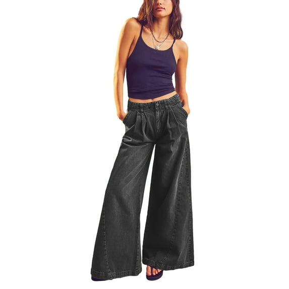 2023 Wide Leg Pants for Women High Waisted Lightweight Jeans Street style Solid Color Pants Casual Loose Pants Jeans Baggy Stretch Fit Y2K Pants Jeans XS-L