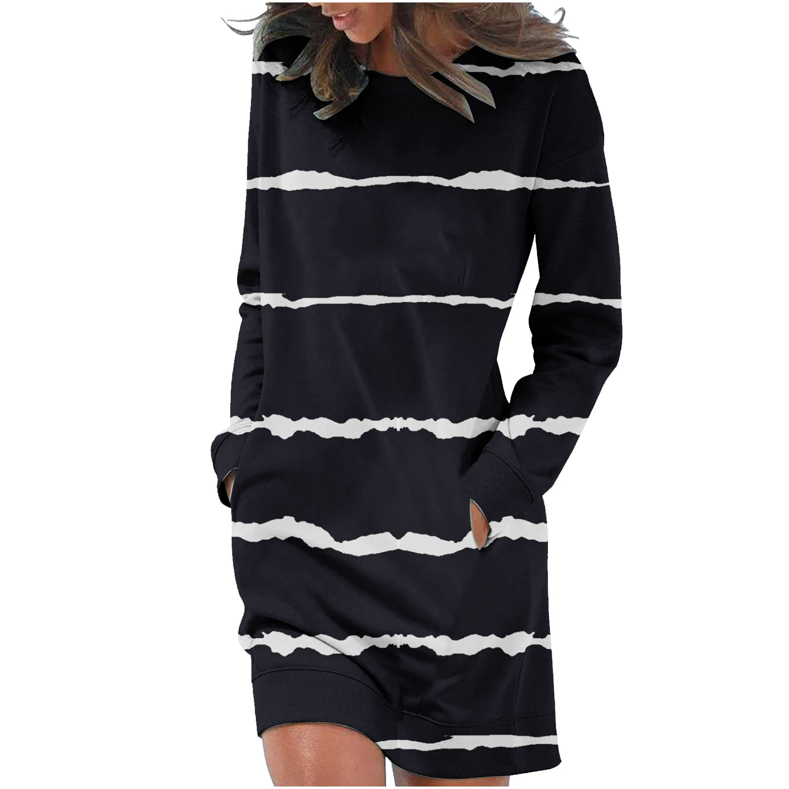 2024 Fashion Casual Dress for Women ONeck Long Sleeve Mini Dresses