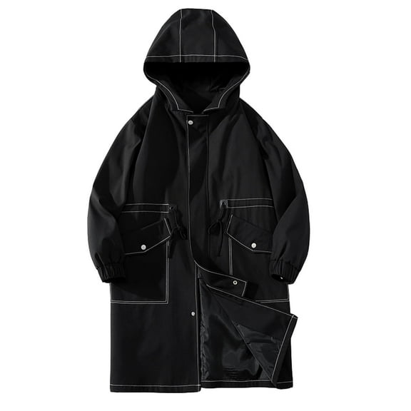 2023 Winter Men's Mid Length Anorak Coat Fashionable Loose Fit Hooded Outerwear Windproof Casual Jacket