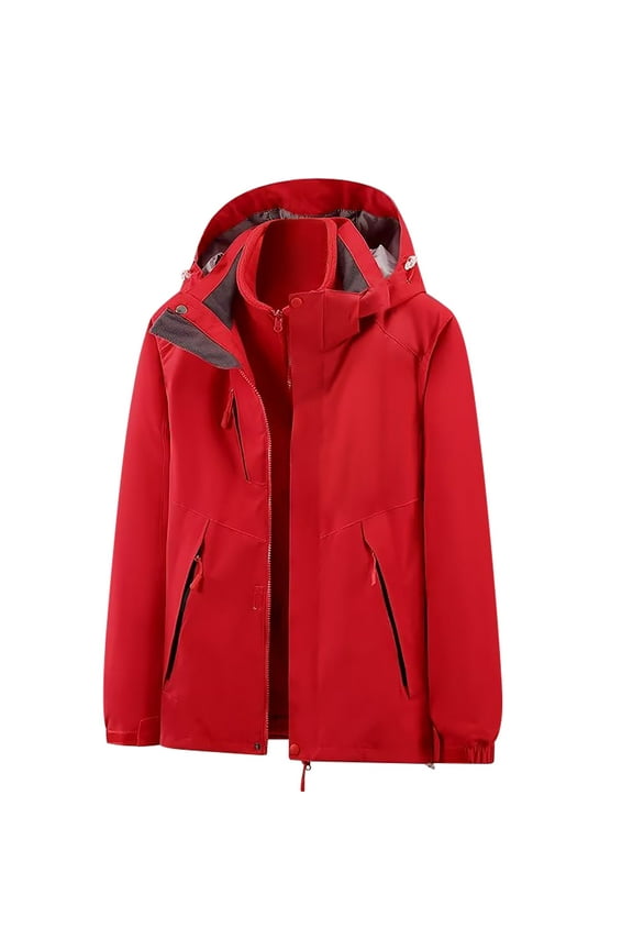 2023 Winter Womens Trench Jacket Womens Plus Size Windbreaker Jacket Outdoor Climbing Hiking Lightweight Hooded Coat Casual Pocket Solid Zip up Long Sleeve Outerwear Up to 65% off