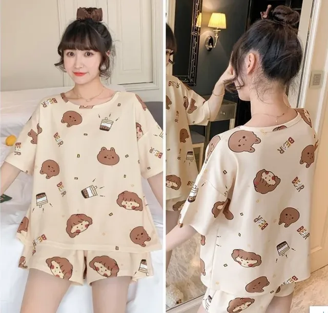 2023 Women Pajamas Set Panda Cartoon Printed Short Sleeve T Shirt ...