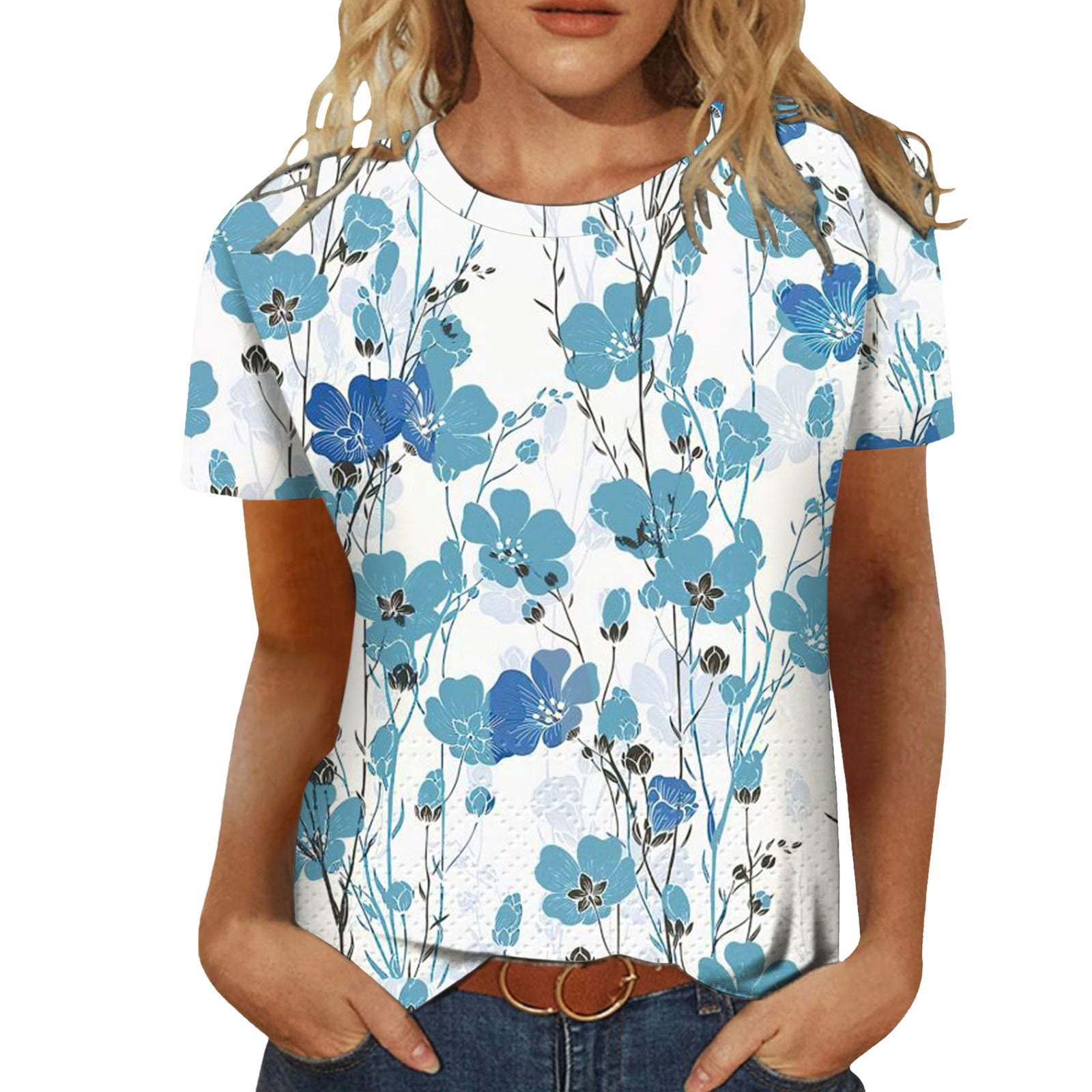 Anyally Women's Puff Sleeve V-Neck Top - Summer Blouse For Work Or Casual, Little Flower Black, Large