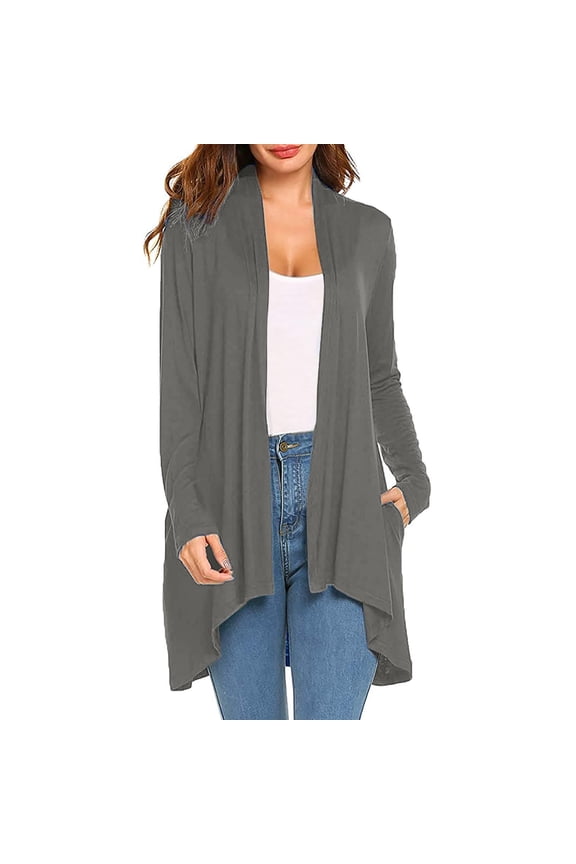 2023 Women's Knitted Solid Color Long Sleeve Pocket Cardigan Top Fuzzy Open Sweater Lightweight Summer Cardigan Fancy Cardigan Open Knit Sweater Light Sweaters for Women Fall plus Size Cardigans for