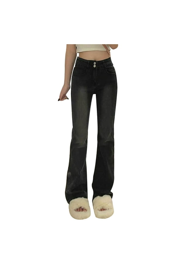 2023 Women's Large Size Sister Micro La Ash High Waist Show Thin Elastic Slim Flared Jeans