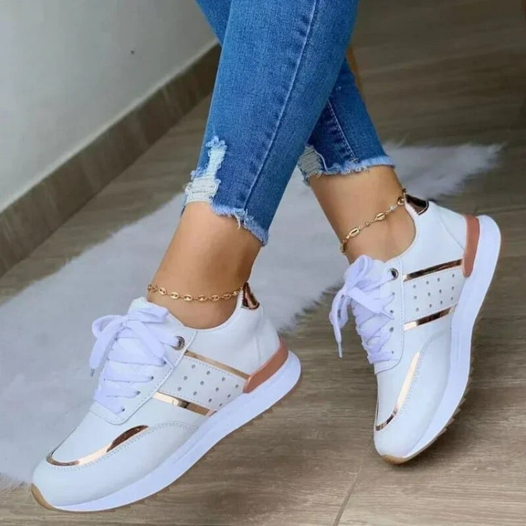 2023 Women s Mesh Sneakers Patchwork Lace Up Flat Shoes for Women Lightweight Female Shoes Classic Versatile Zapatillas De Mujer C White women shoes 38 Walmart