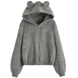 2023 Womens Sherpa Pullover Bear ears Hoodie Fuzzy Fleece Cute Sweatshirt Solid color Fluffy Teen Girls Tops Sweater Walmart