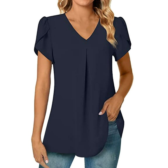 2023 Women's Summer Fashion Chiffon Shirt V Neck Short Sleeved Tunic Top Suitable For Leggings