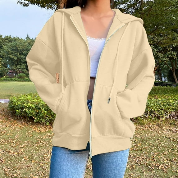 2023 Women's Zip Up Overszie Sweatshirt Women Fashion Blouse Long Sleeve Tops Sweatshirt Pockets Hoodied Up To 65% Off