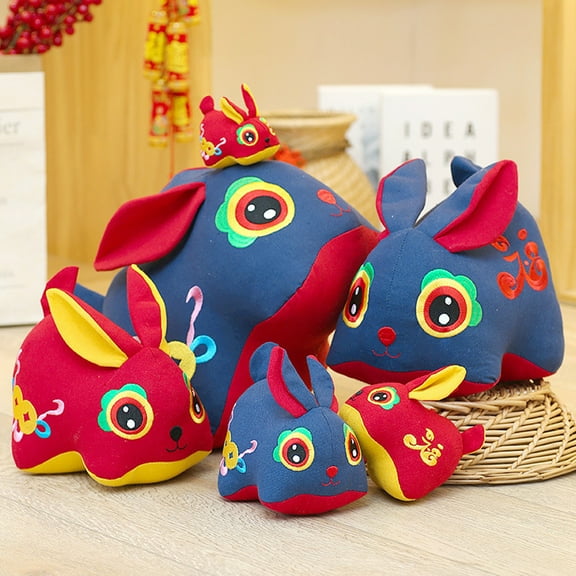 2023 Year Mascot Doll Adorable Chinese Style Bunny Doll Plushies Party Scene Ornament Soft Cloth Stuffed Bunny Cartoon Doll Plush Pendant Activity Gifts