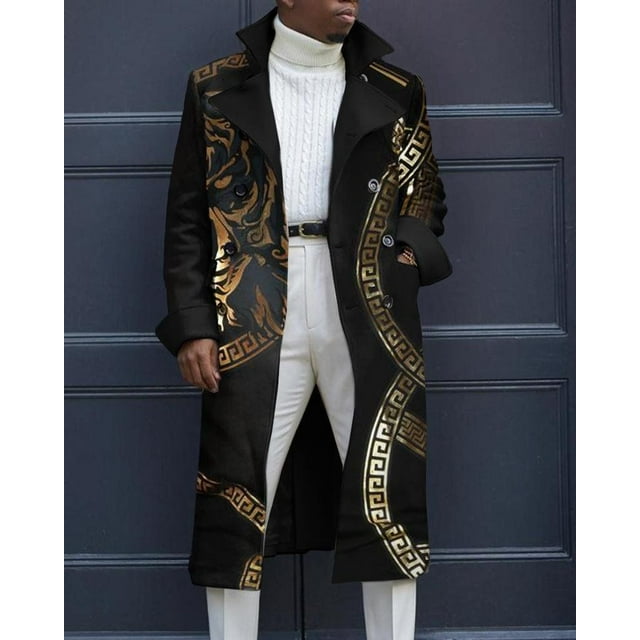 2023 new men‘s midlength trench coat 3D digital printing fashion