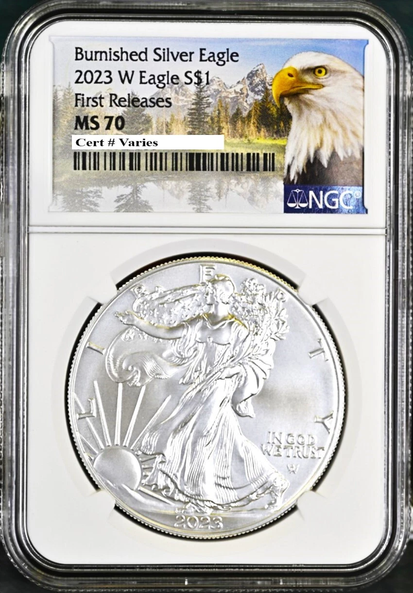 U.S. MINT 2023 w burnished silver eagle ngc ms70 first releases mtn label