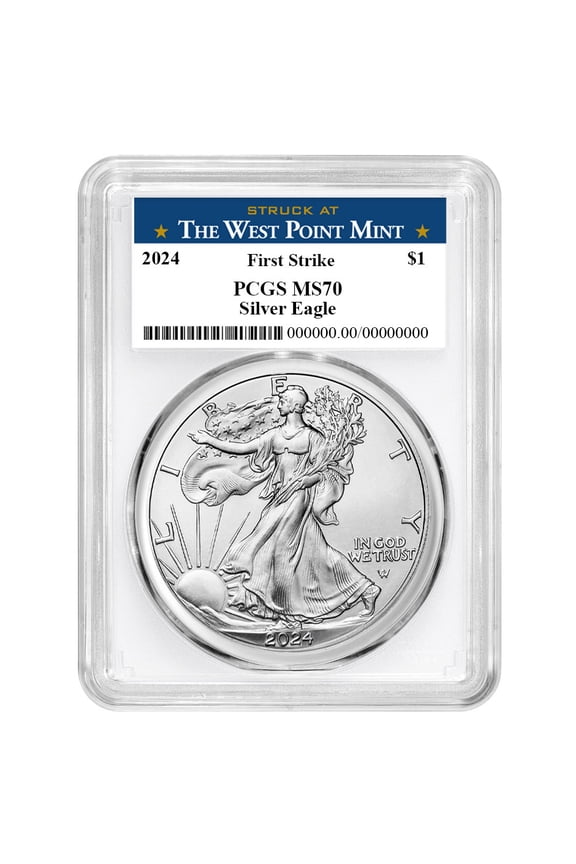 2024 $1 1-oz American Silver Eagle PCGS MS70 FS West Point Label White Frame