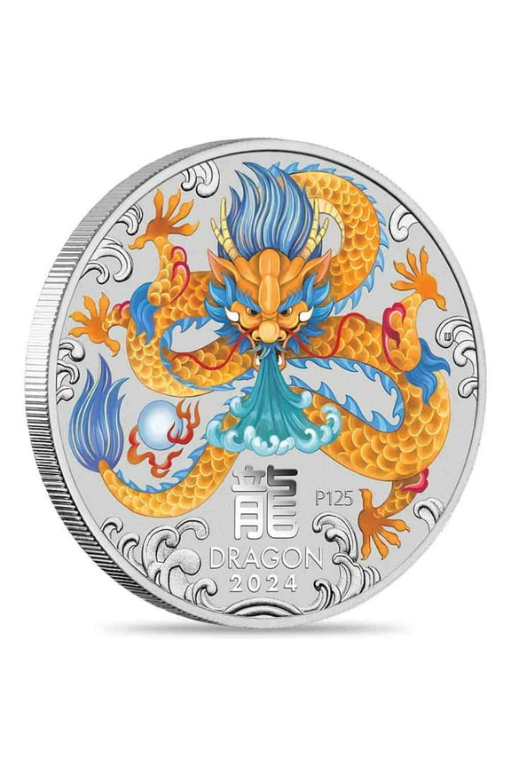 2024 1/4 oz Colorized Lunar Dragon Silver Coin BU Perth Mint