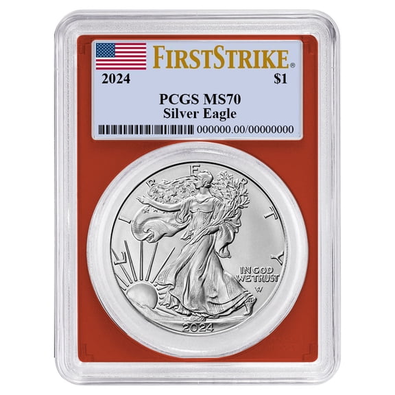 2024 $1 American Silver Eagle 1 oz PCGS MS70 FS Flag Label Red Frame