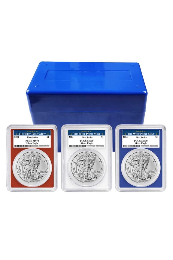 2024 $1 American Silver Eagle 3pc Set PCGS MS70 FS West Point Label Red White Blue