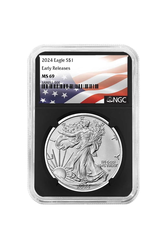 2024 $1 American Silver Eagle NGC MS69 ER Flag Label Retro Core