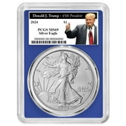 2024 $1 American Silver Eagle PCGS MS69 Trump 45th President Label Blue Frame