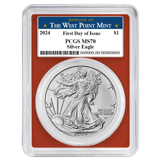 2024 1 American Silver Eagle PCGS MS70 FDOI West Point Label Red Frame