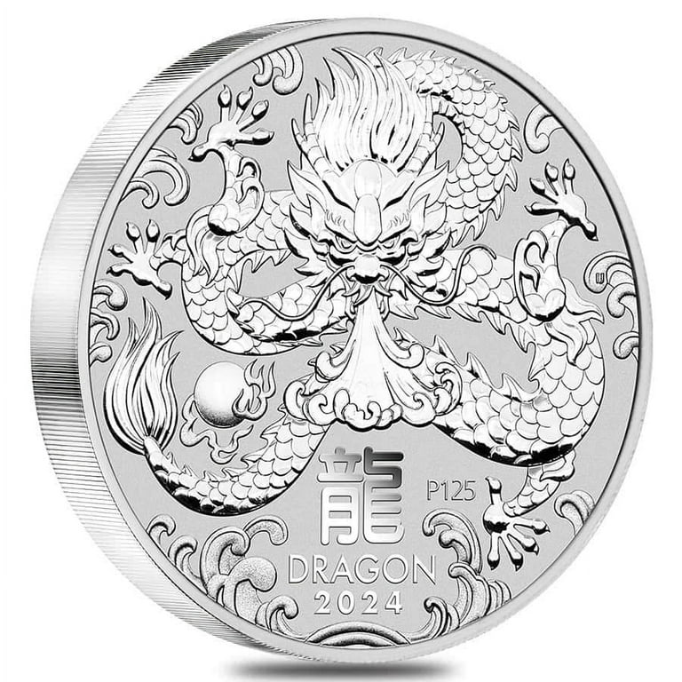 Australian Perth Mint 2024 1 Kilo Silver Lunar Dragon BU, Bullion