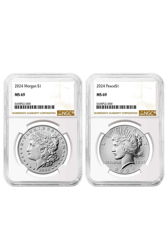 2024 $1 Morgan and Peace Silver Dollar 2pc Set NGC MS69 Brown Label