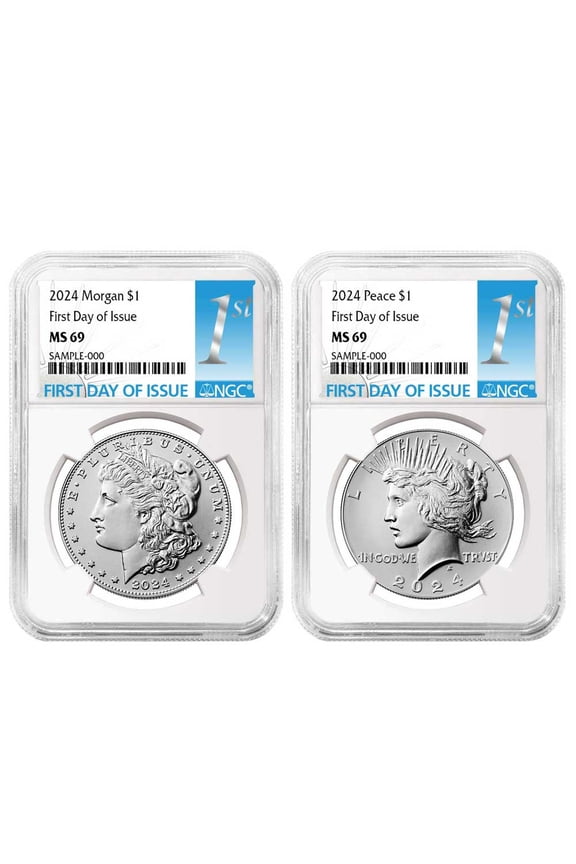 2024 $1 Morgan and Peace Silver Dollar 2pc Set NGC MS69 FDI First Label