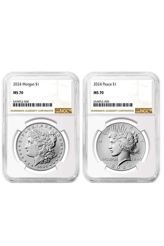 2024 $1 Morgan and Peace Silver Dollar 2pc Set NGC MS70 Brown Label