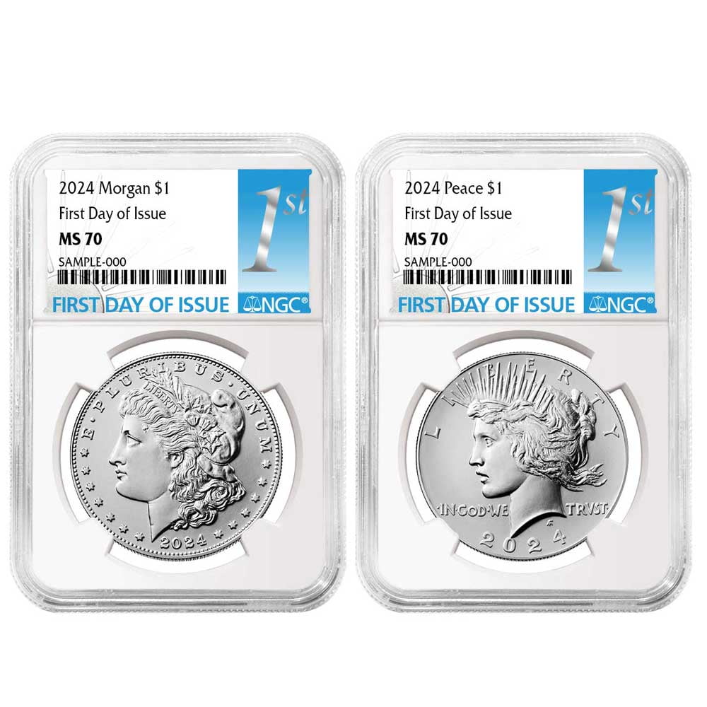 2024-S $1 Proof Morgan and Peace Silver Dollar 2pc Set PCGS PR70DCAM Blue Label