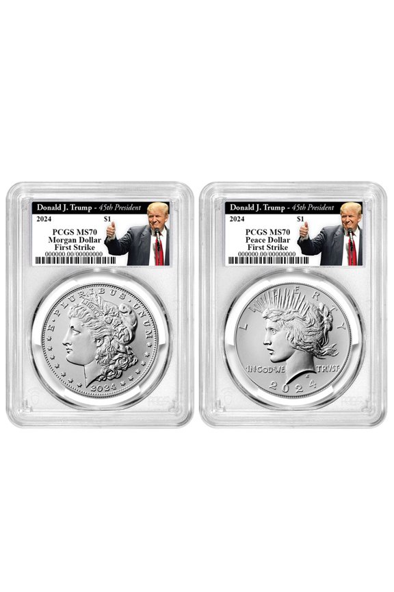 2024 $1 Morgan and Peace Silver Dollar 2pc Set PCGS MS70 FS Trump 45th President Label