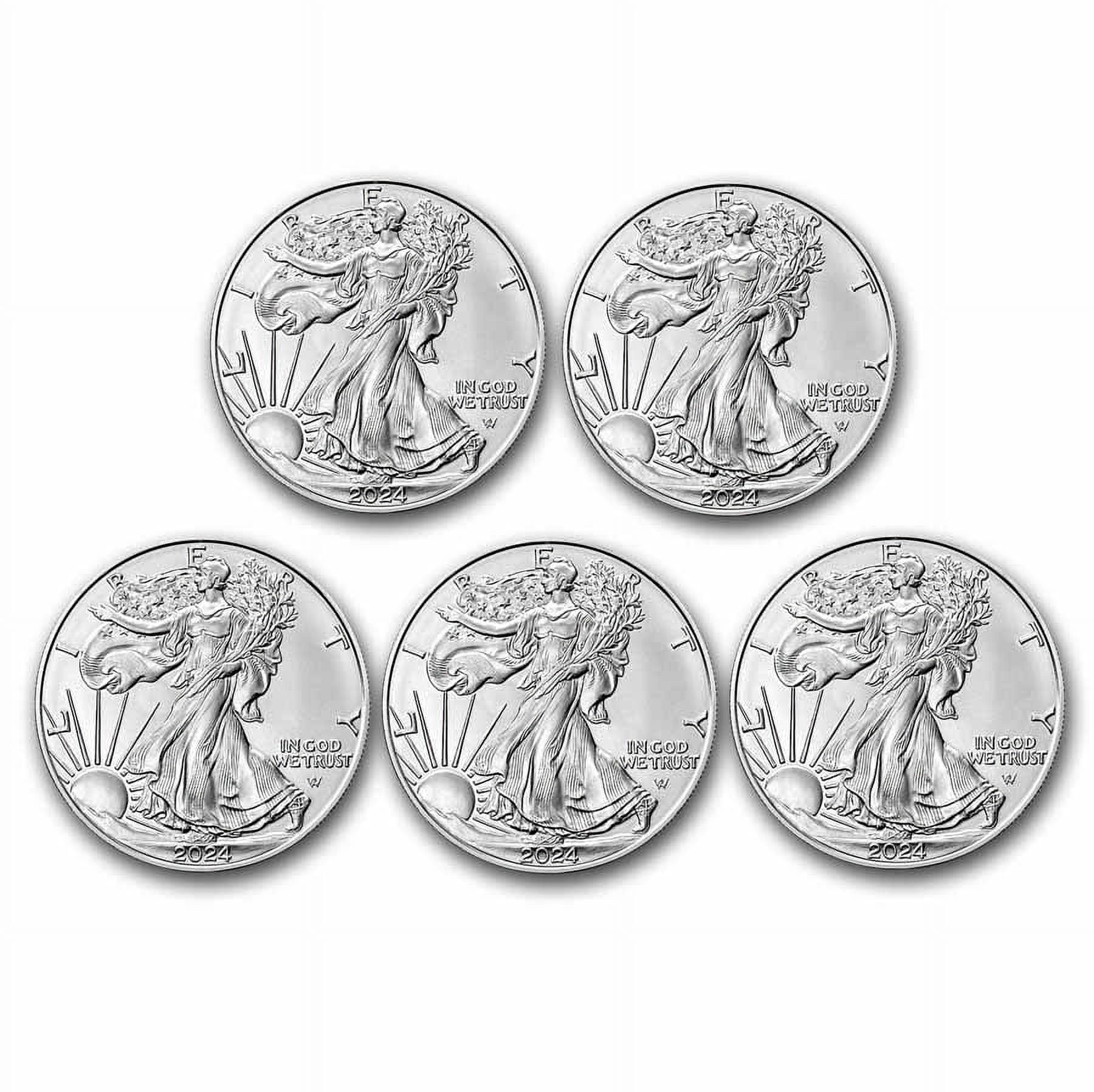 Walmart BU 2024 American Silver Eagle Bullion Coin, 1 oz (Lot of 5)