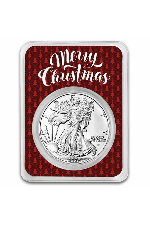 2025 1 oz American Silver Eagle - w/Elegant Merry Christmas Card