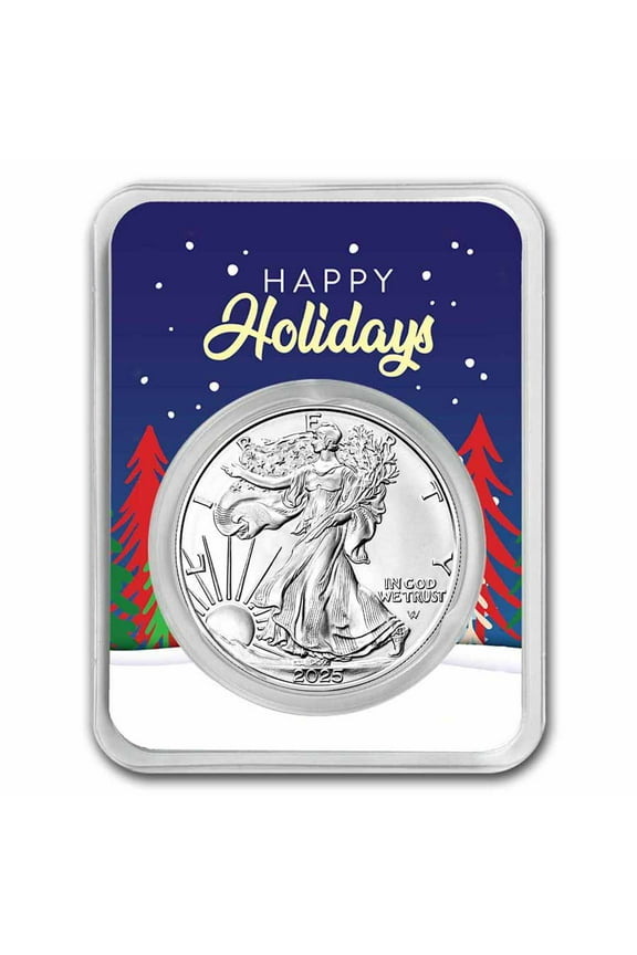 2025 1 oz American Silver Eagle - w/Happy Holidays Trees Card