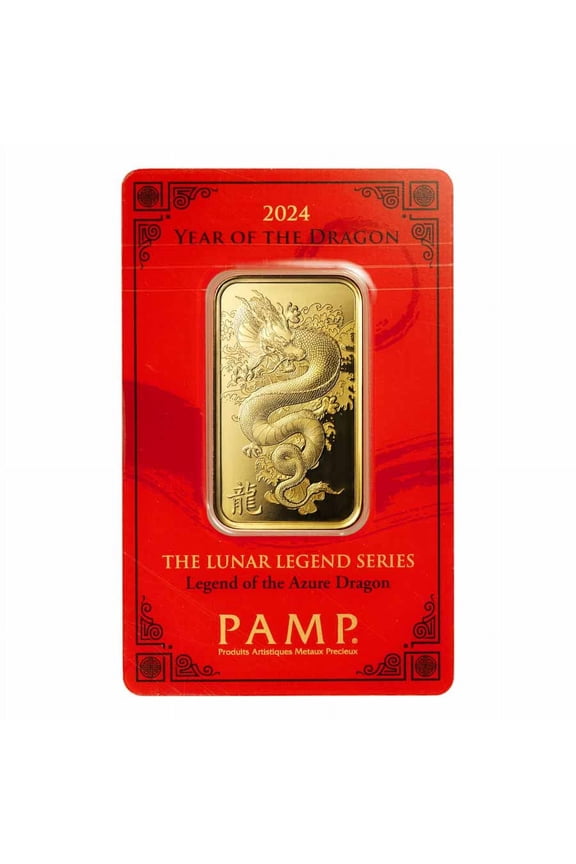 2024 1 oz Gold Bar - PAMP Lunar Legends Azure Dragon (In Assay)