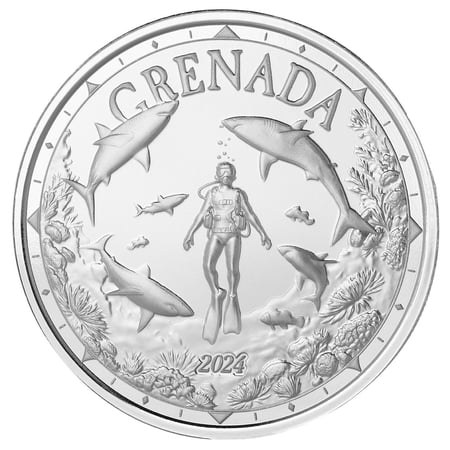2024 1 oz Grenada Shark Diver .999 Silver Coin