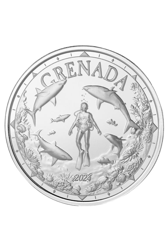 2024 1 oz Grenada Shark Diver .999 Silver Coin