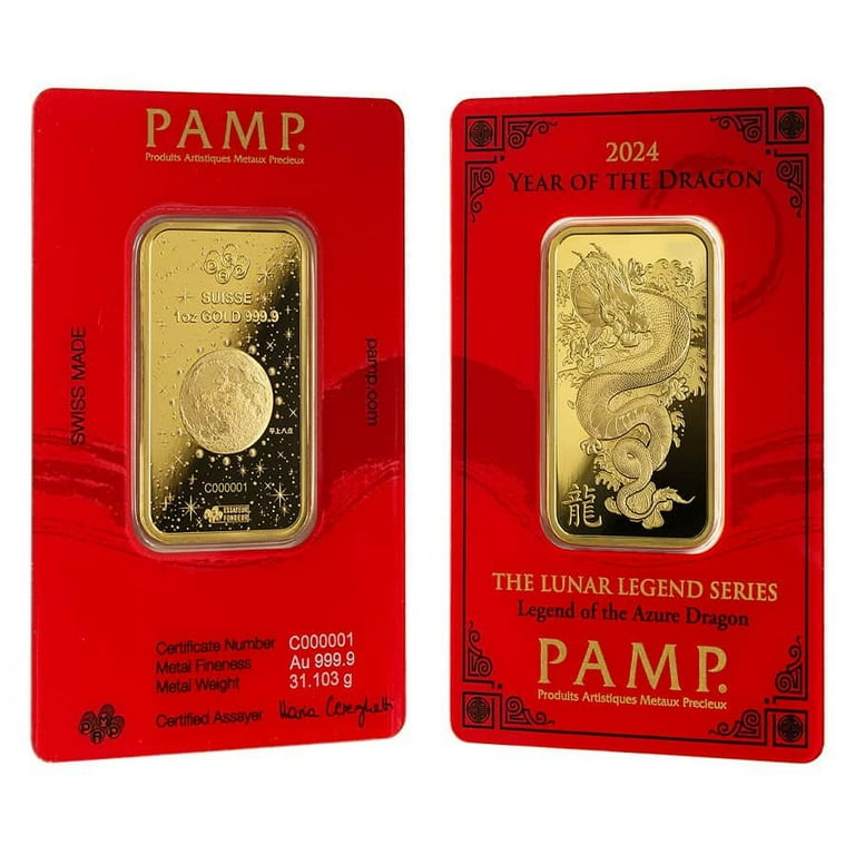 Wuz☆☆フロリダ純金ノート３１１mg＋バイソン純金(１g)ノート☆☆ Argor Heraeus 2024 Lunar Dragon Gold Bar, 1 oz, .9999 Fine, New in