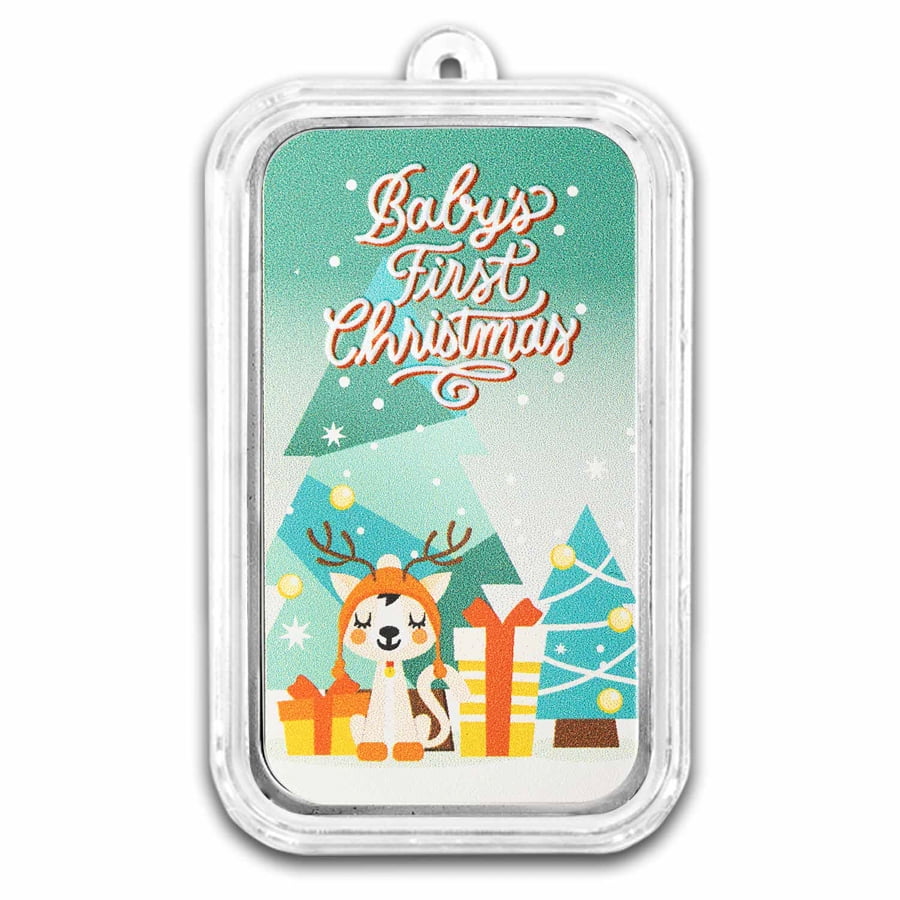 APMEX 2024 1 oz Silver Colorized Bar - Baby's First Christmas