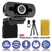 2024 1080P Webcam with Microphone & Privacy Cover and Tripod, 110-degree Wide Angle Widescreen USB HD Camera, Plug and Play, Laptop Computer Web Cam for Zoom YouTube Skype FaceTime CAM-WEB-2MP