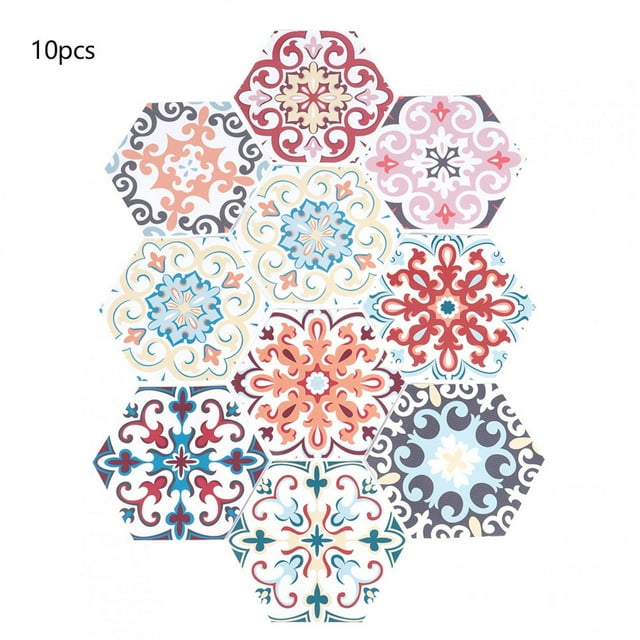 10Pcs Simulation Waterproof NonSlip Hexagonal Self Adhesive Ceramic