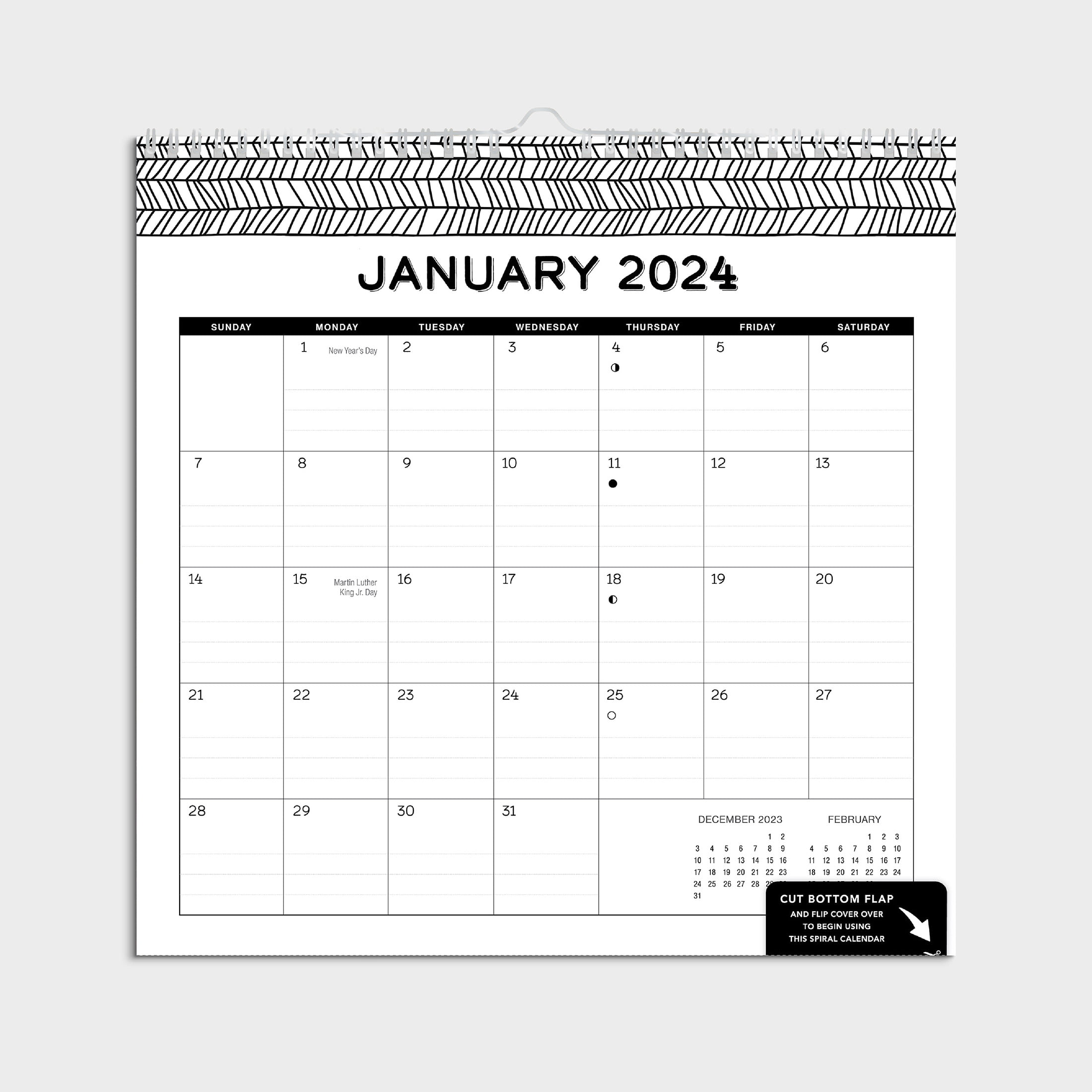 2024 12 Month CalendarBlack lines Border12x12 Spiral bound by Pen